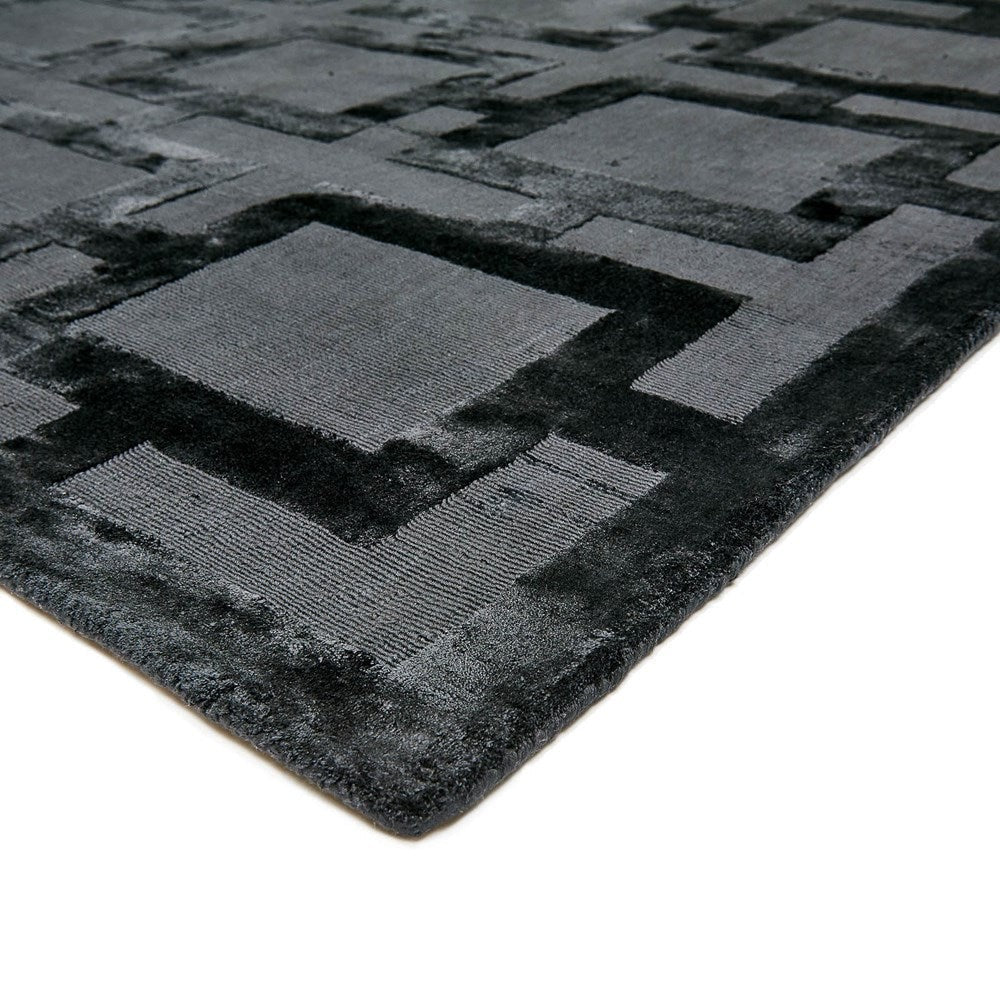 Black Geometric Grid Rug