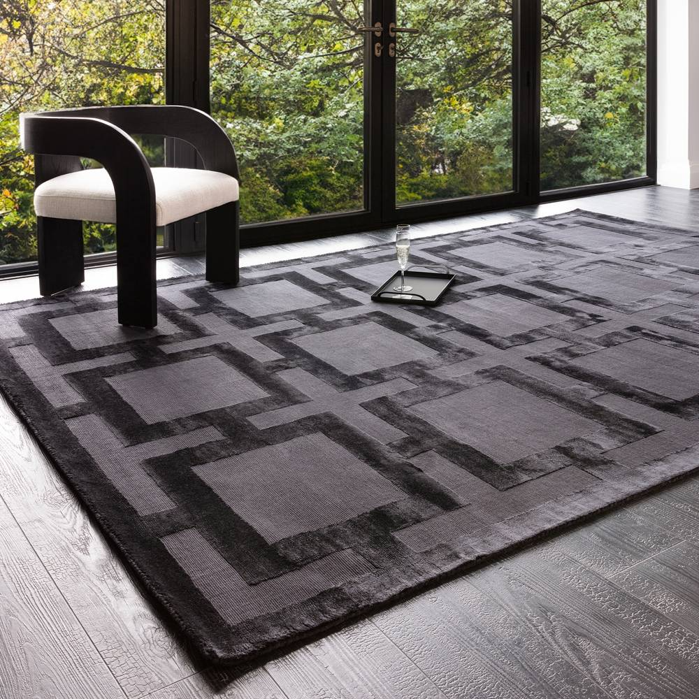 Black Geometric Grid Rug