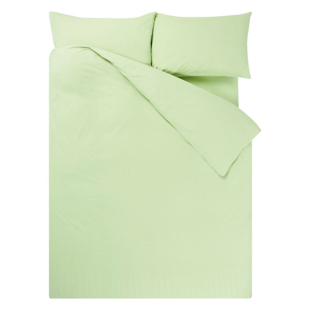 Light green bedding set with duvet and pillow on a white background