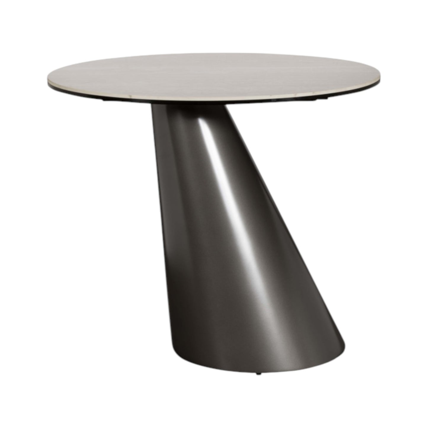 Modern round table with a unique base design on a white background