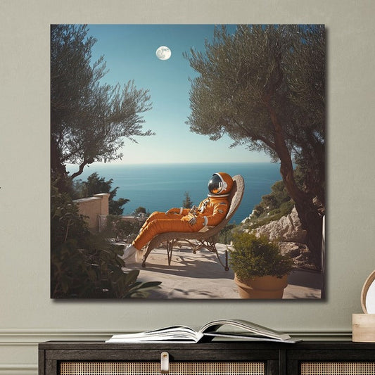 Moon Bathing Astronaut Glass Wall Art