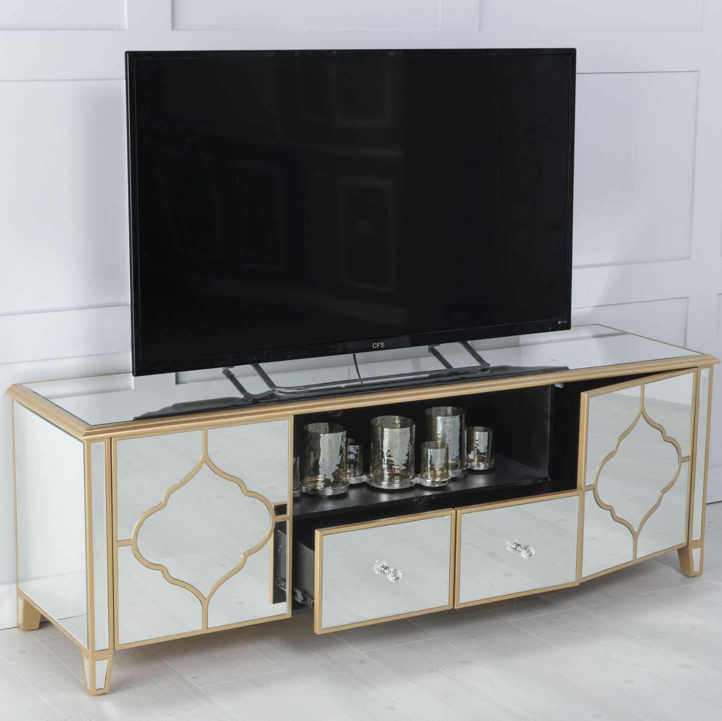 Moroccan Mirrored Gold Trim TV Unit