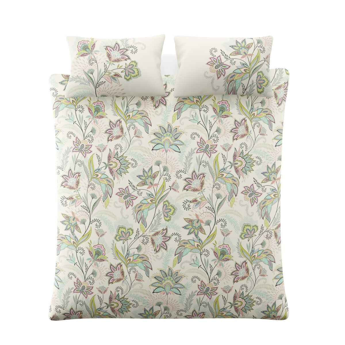 Floral patterned bedding set on a white background