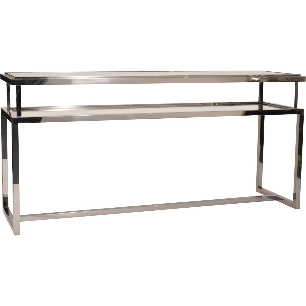 Stainless steel console table on a white background