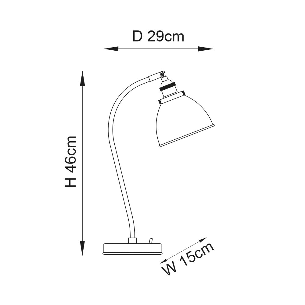Measurement diagram of a lamp with dimensions labeled