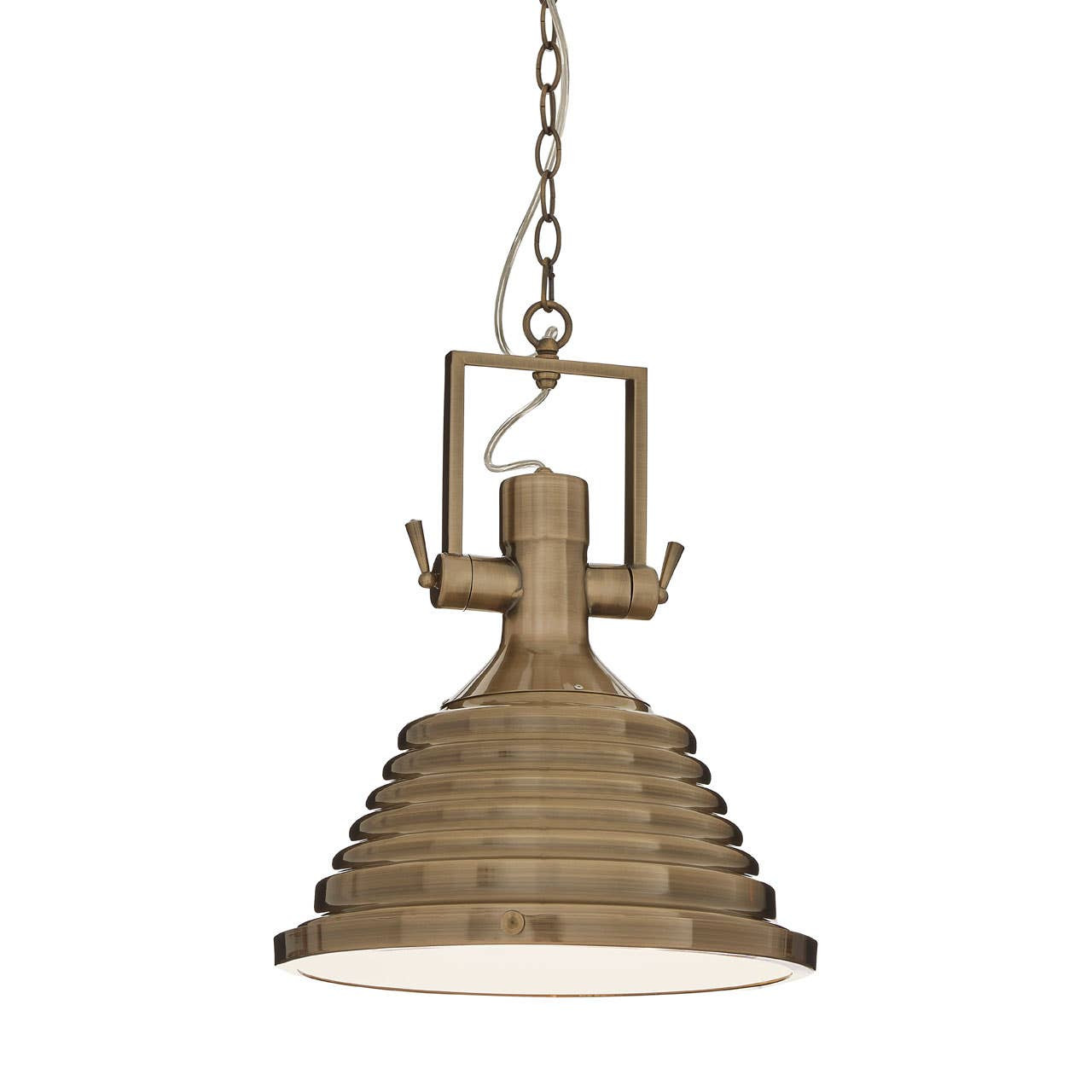 Bronze pendant light with a chain on a white background