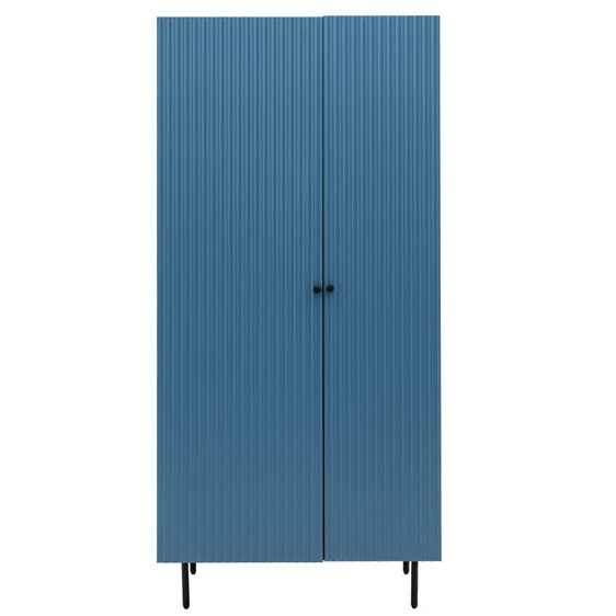 Blue wardrobe with vertical  stripe texture on a white background