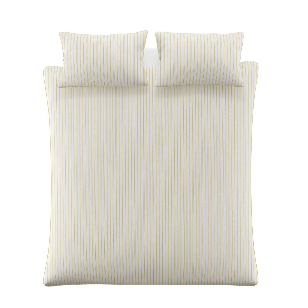 Striped bed sheet set with two pillows on a white background