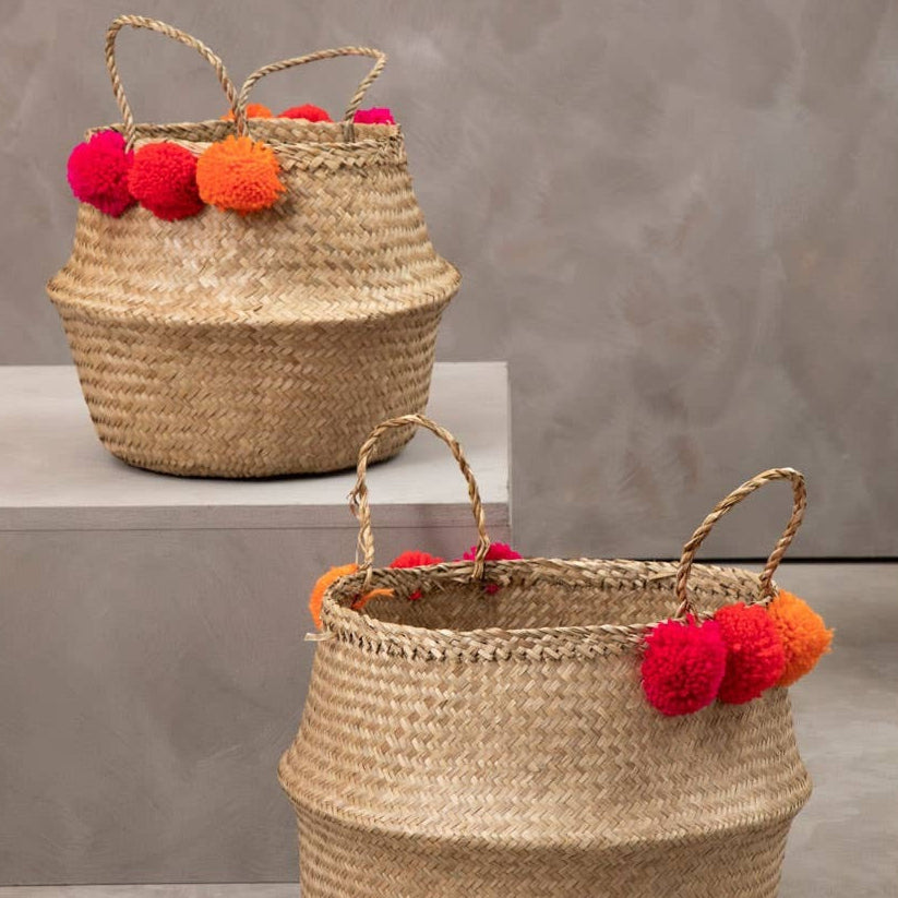 Wicker Pom-Pom Basket (Two Sizes)