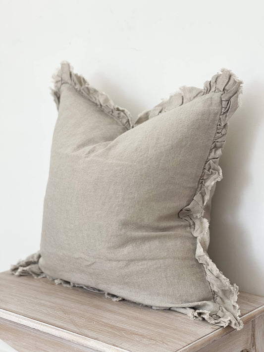 Natural Ruffled Linen Cushion
