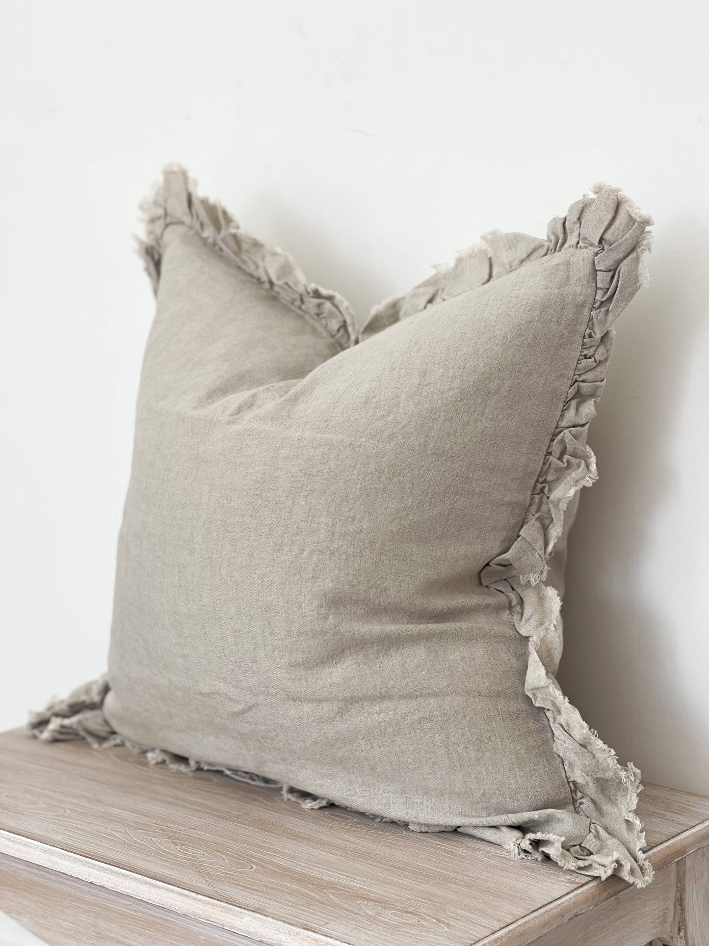Natural Ruffled Linen Cushion