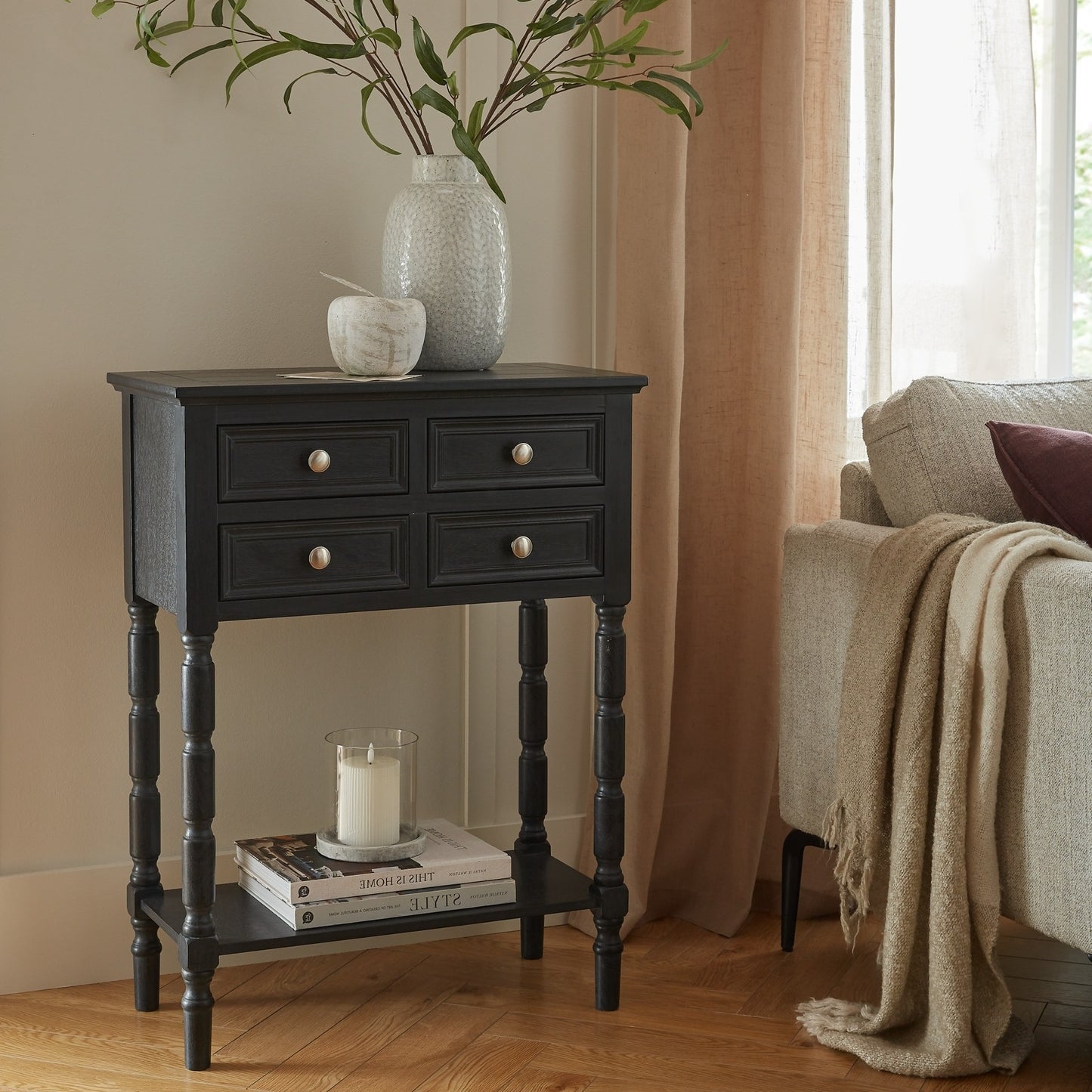 Black Homestead Four Drawer Side Table