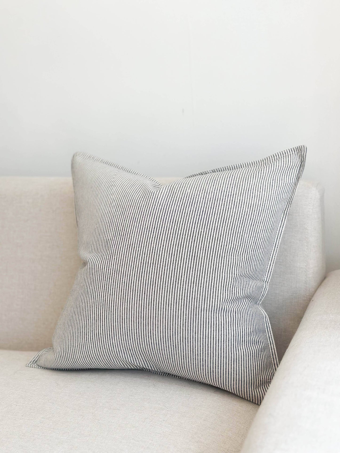 Navy Pinstripe Cotton Cushion