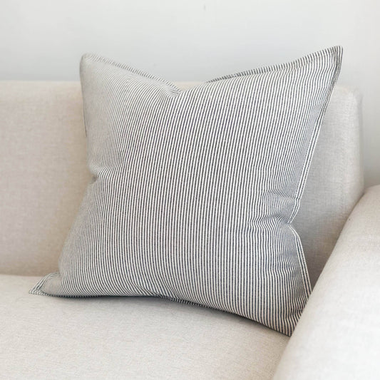 Navy Pinstripe Cotton Cushion
