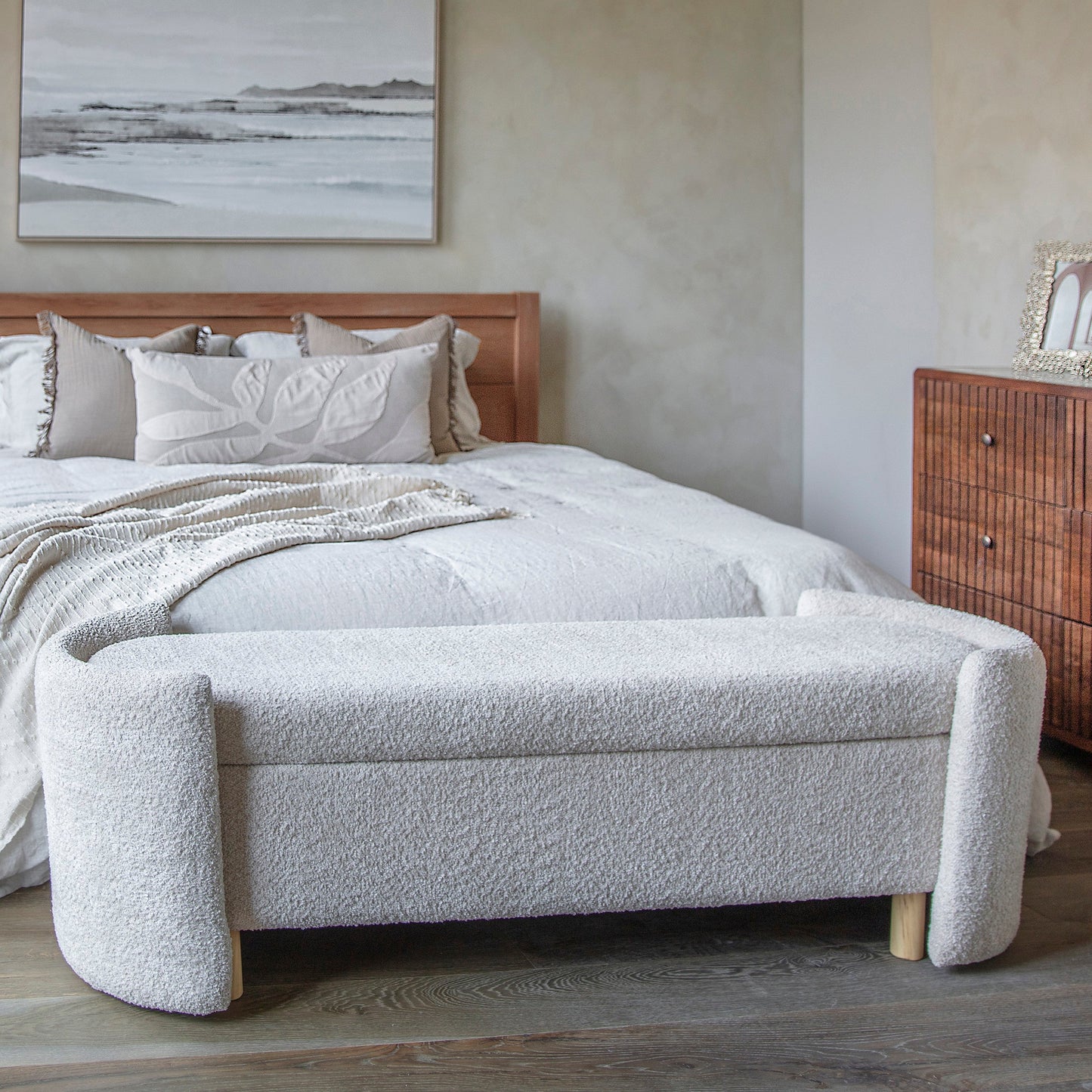 Boucle Sofa Storage Bench - Available in Cream and Terracotta