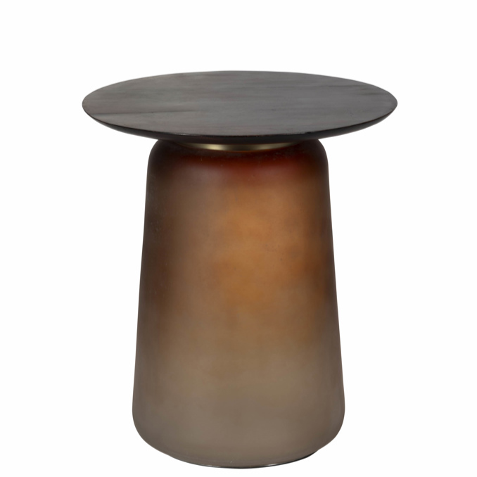 Bronze side table with a dark metal top on a white background
