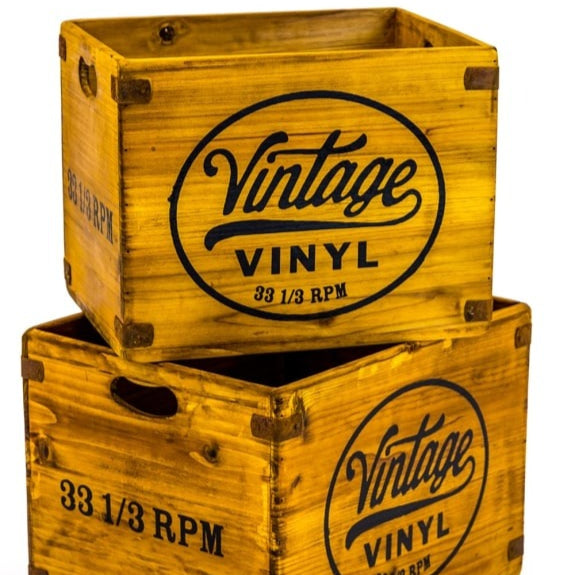Vintage Style Wooden Record Storage Boxes