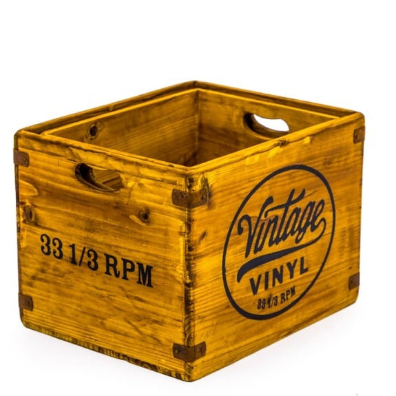 Vintage Style Wooden Record Storage Boxes