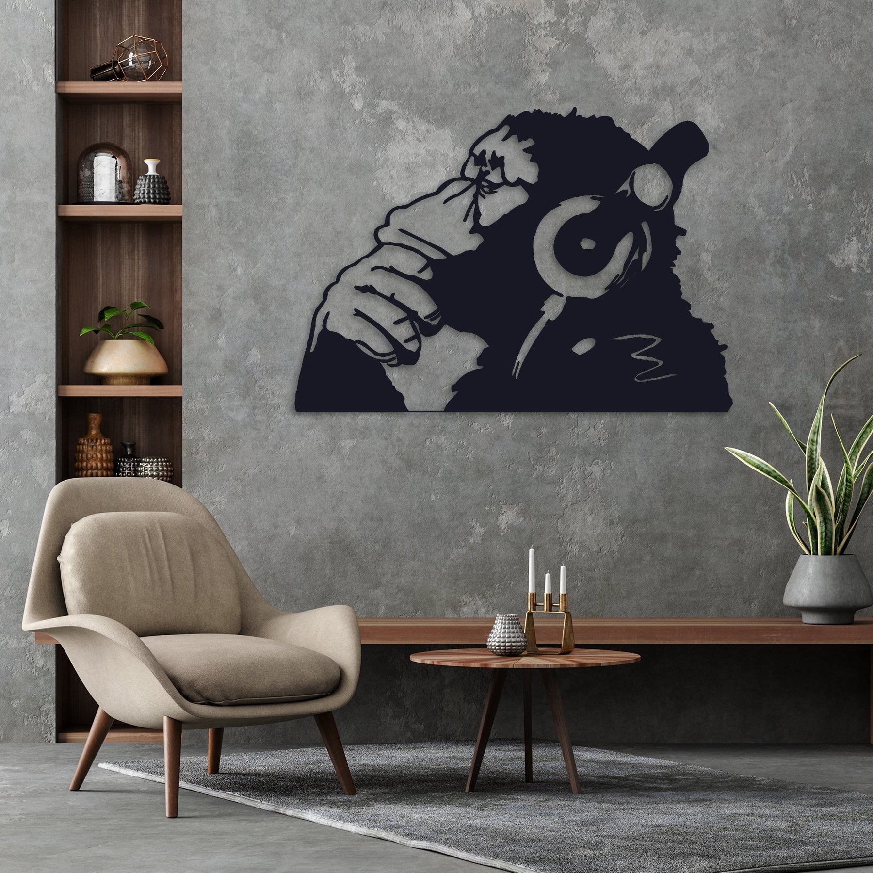 Banksy inspired monkey headphone wall art
