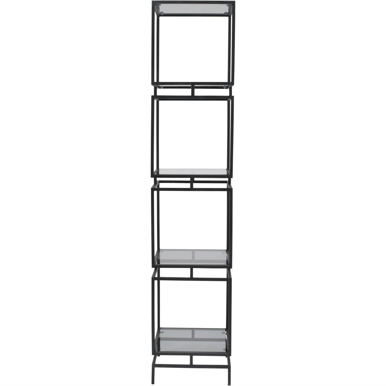 Black Iron Geometric Square Display Unit with Five Smoked Glass Shelves Photo 1