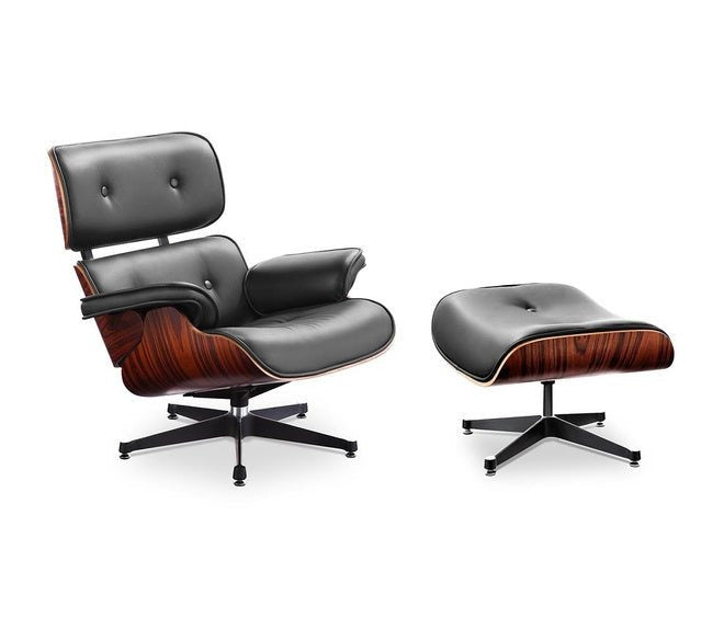 Black Leather Lounge Chair Rosewood Trim