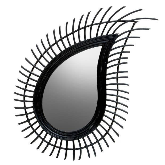 Black Rattan Teardrop Mirror