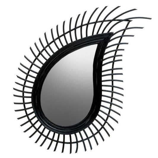 Black Rattan Teardrop Mirror