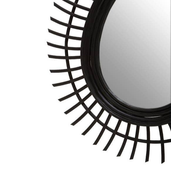 Black Rattan Teardrop Mirror