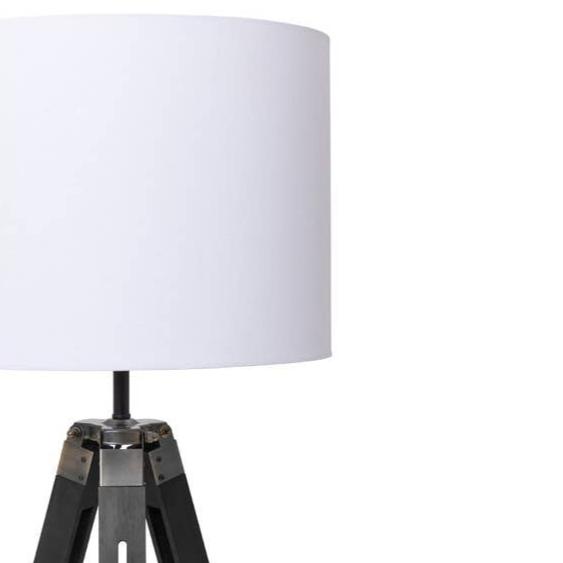 Black Coloured Wood Tripod Floor Lamp with White Linen Lamp Shade Photo 2