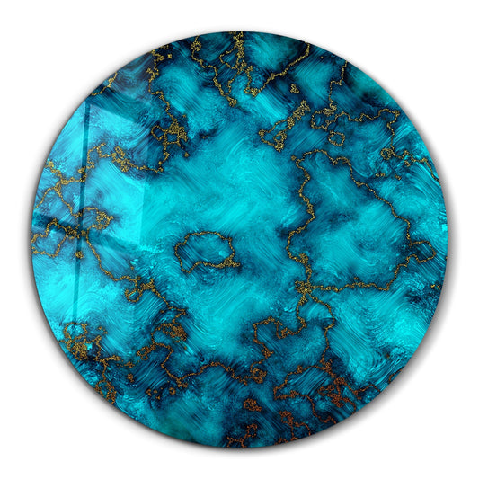Aqua Gold Marble Glass Wall Art