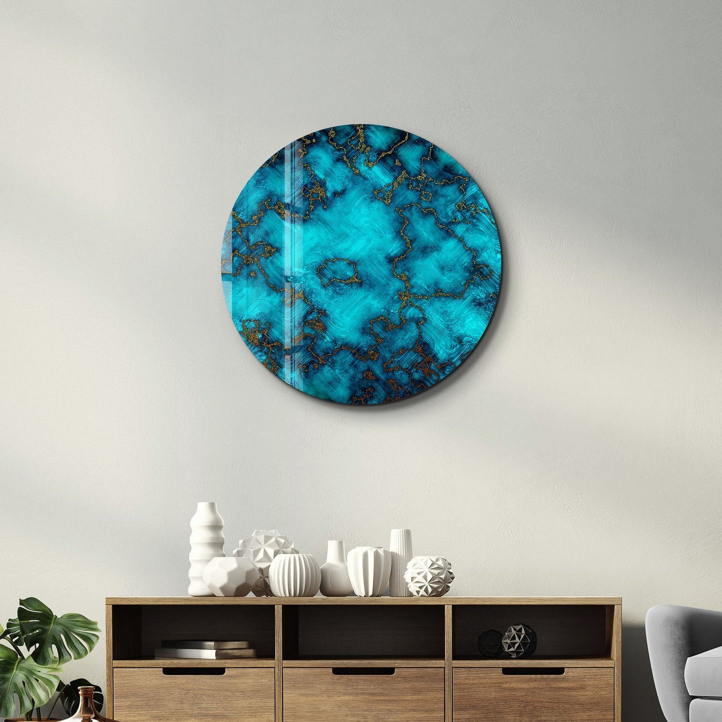 Aqua Gold Marble Glass Wall Art