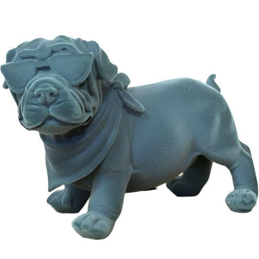 Meet the Blue Resin Bulldog, a bold blend of charm and attitude that commands attention! Crafted with a grey-blue velvet finish, this figurine adds a daring edge to any room, effortlessly complementing modern, maximalist or eclectic styles. More than decor, it’s a quirky guardian that brings warmth and a touch of nostalgia, making your space uniquely inviting. Perfect for those who dare to stand out!
