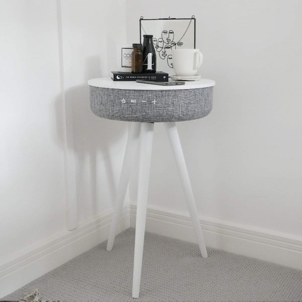 Bluetooth Coffee Table speaker, grey fabric with white legs