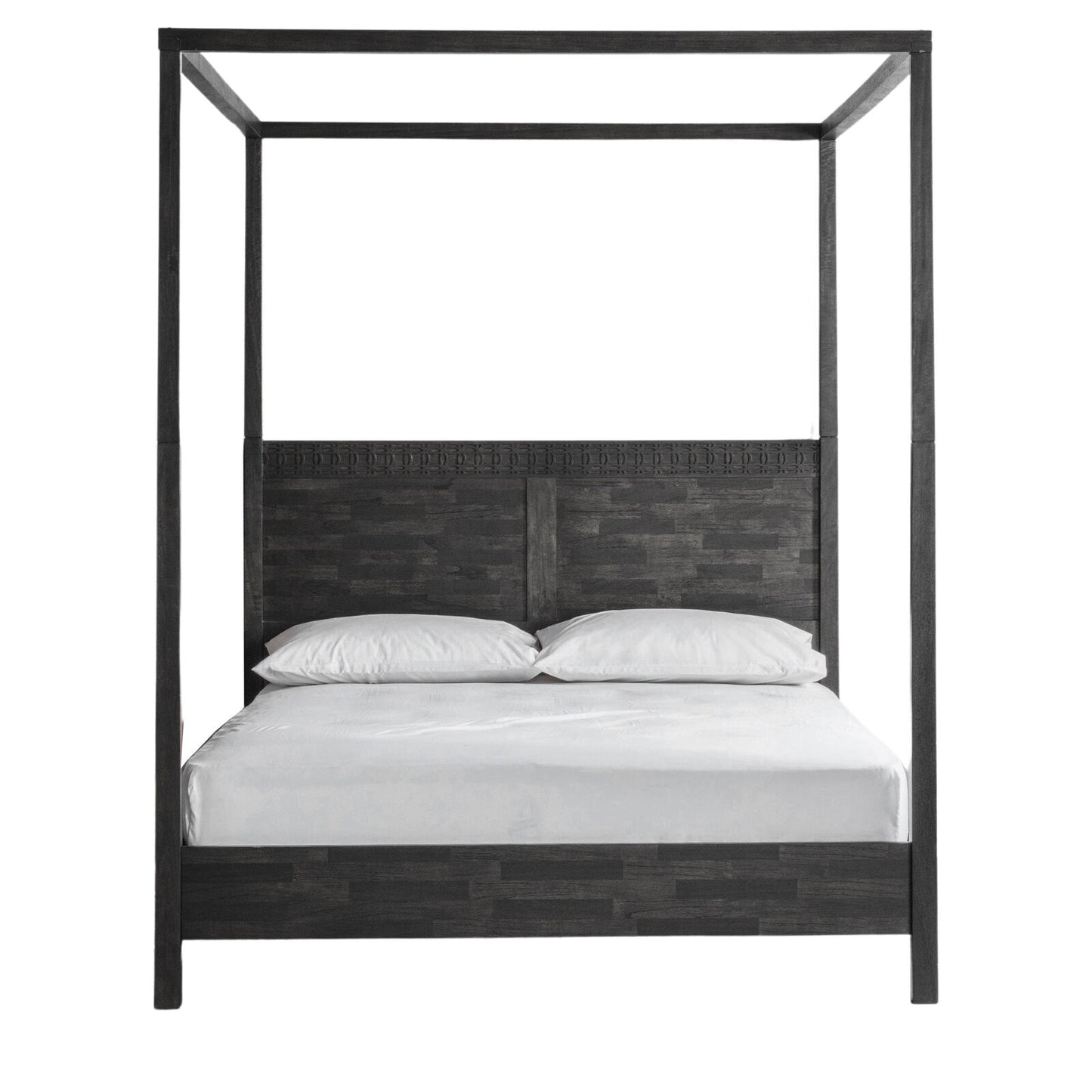 Colonial Boho Style Four Poster Bed Black Mango Wood