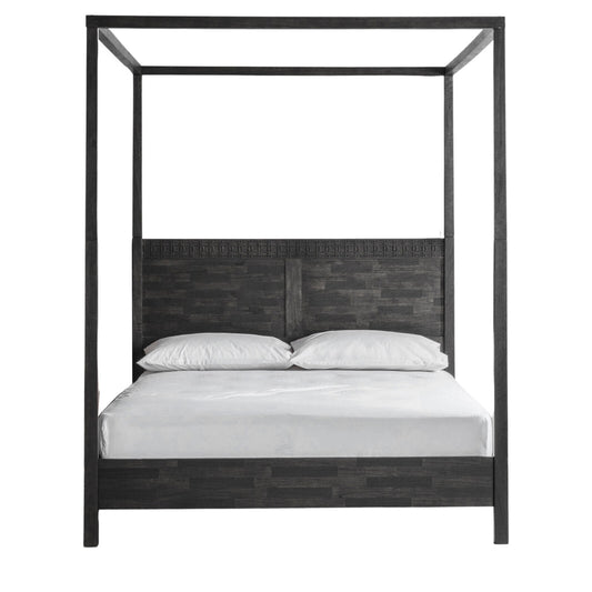 Colonial Boho Style Four Poster Bed Black Mango Wood
