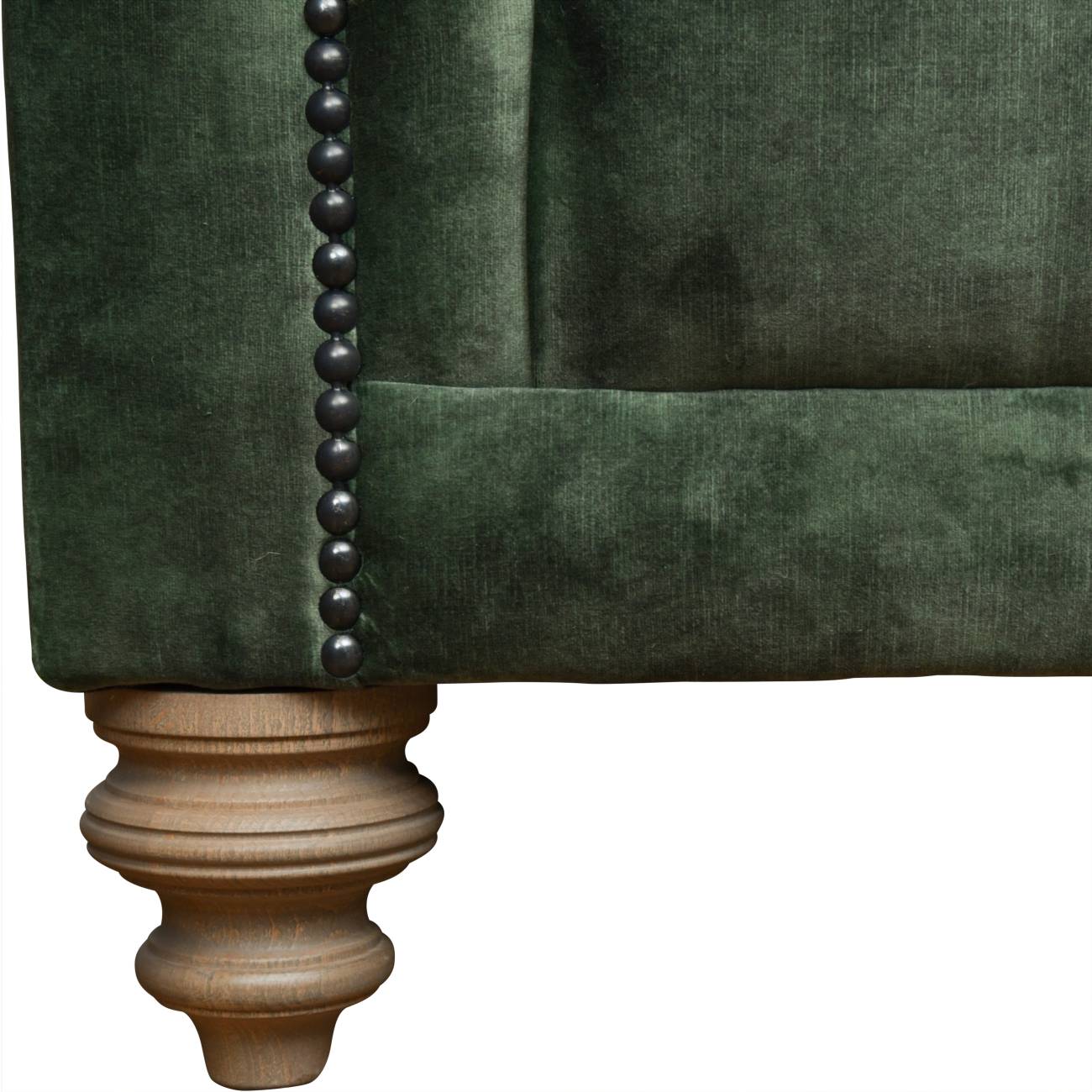 Forest Green Velvet Chesterfield Sofa With wooden leg