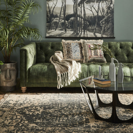 Forest Green Velvet Chesterfield Sofa in living room