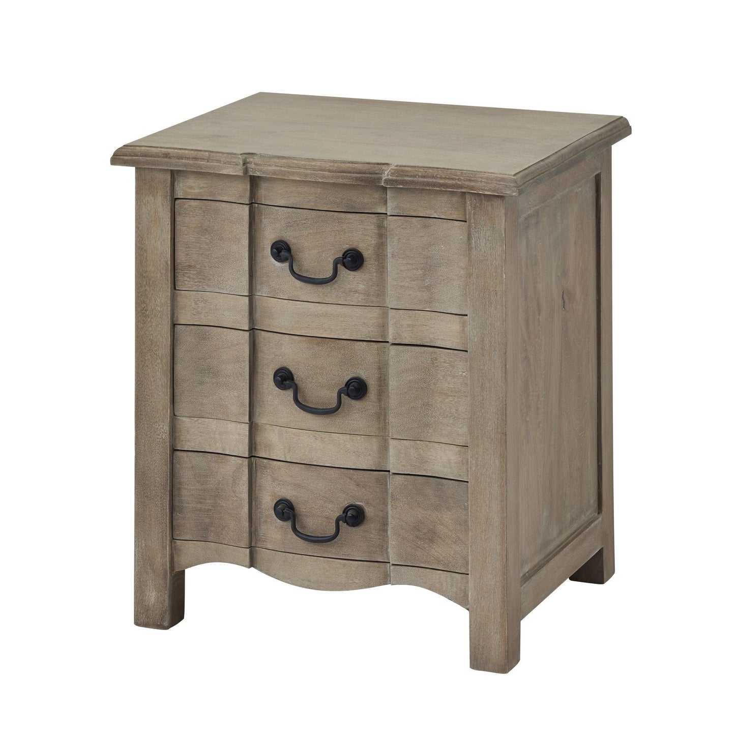 French Mango Wood 3 Drawer Bed Side Table