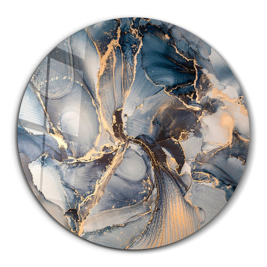 Blue and Gold Marble Glass Wall Art