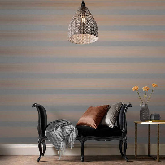 Gold Grey Striped Wallpaper