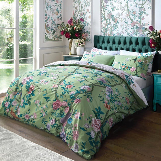 Green Floral Chinoiserie Bed Linen