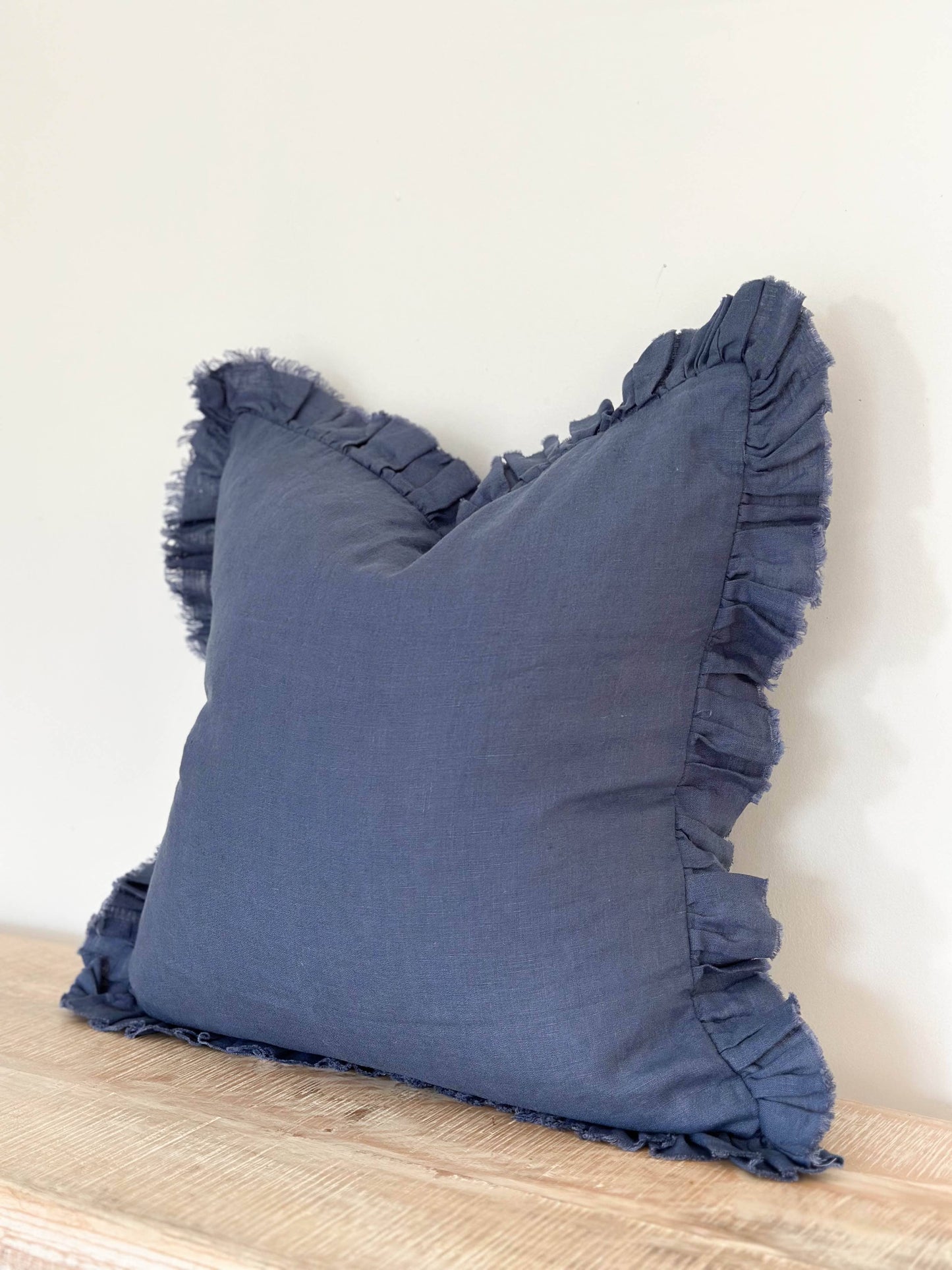 Midnight Ruffled Linen Cushion