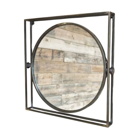 Make a bold statement with this Industrial Framed Wall Mirror. Its unique distressed bronze finish and striking circular mirror set inside a square frame deliver a daring, weathered industrial vibe that transforms any room into a standout space.
