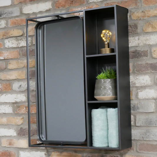 Industrial Mirrored Wall Shelf Unit