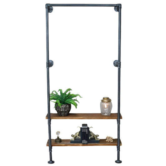 This Industrial Pipe Hallway Shelf goes above and beyond with its bold steel grey metal pipe design, injecting a daring urban vibe into your entryway! Featuring four round fixing plates, it secures firmly to your wall while bringing raw industrial charm. Two rustic reclaimed wood shelves at the base provide practical shoe storage, making this piece both unique and functional. Upgrade your storage game!
1.95 metres tall.