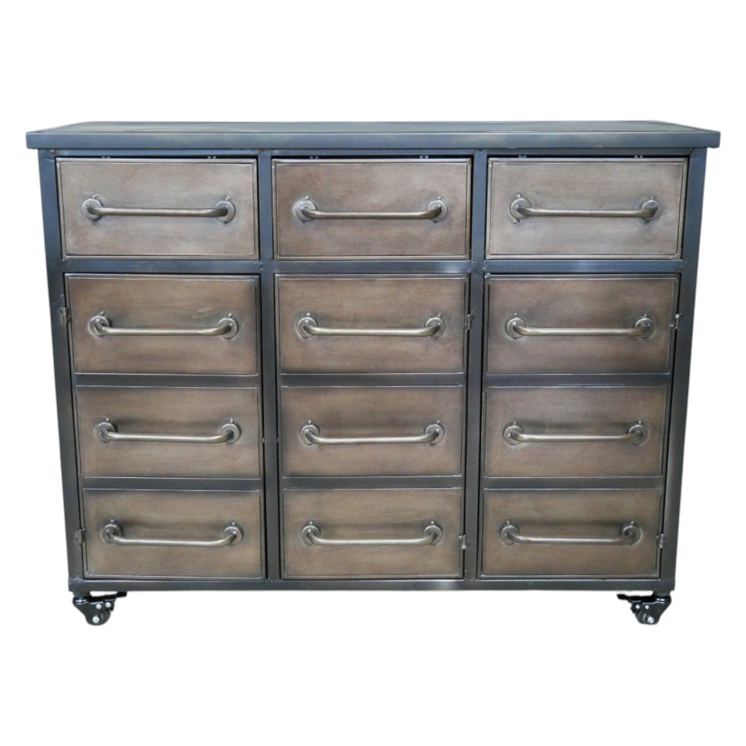 Dare to defy ordinary storage with our Industrial Style Cabinet. This bold metal masterpiece flaunts 3 drawers and 3 cabinets, perfect for rustic and industrial spaces, challenging conventional storage with its unapologetic blend of raw metal charm and sleek styling.