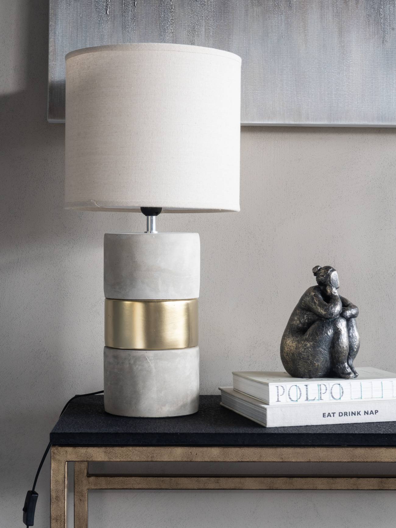 Industrial Style Table Lamp with Gold Band