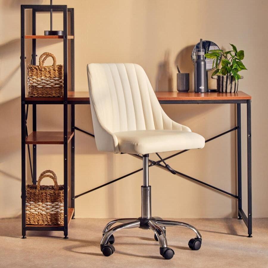 Ivory Faux Leather Office Chair, Wheels