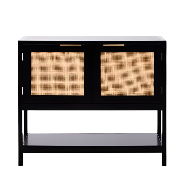 Black Japandi Rattan Side Cabinet