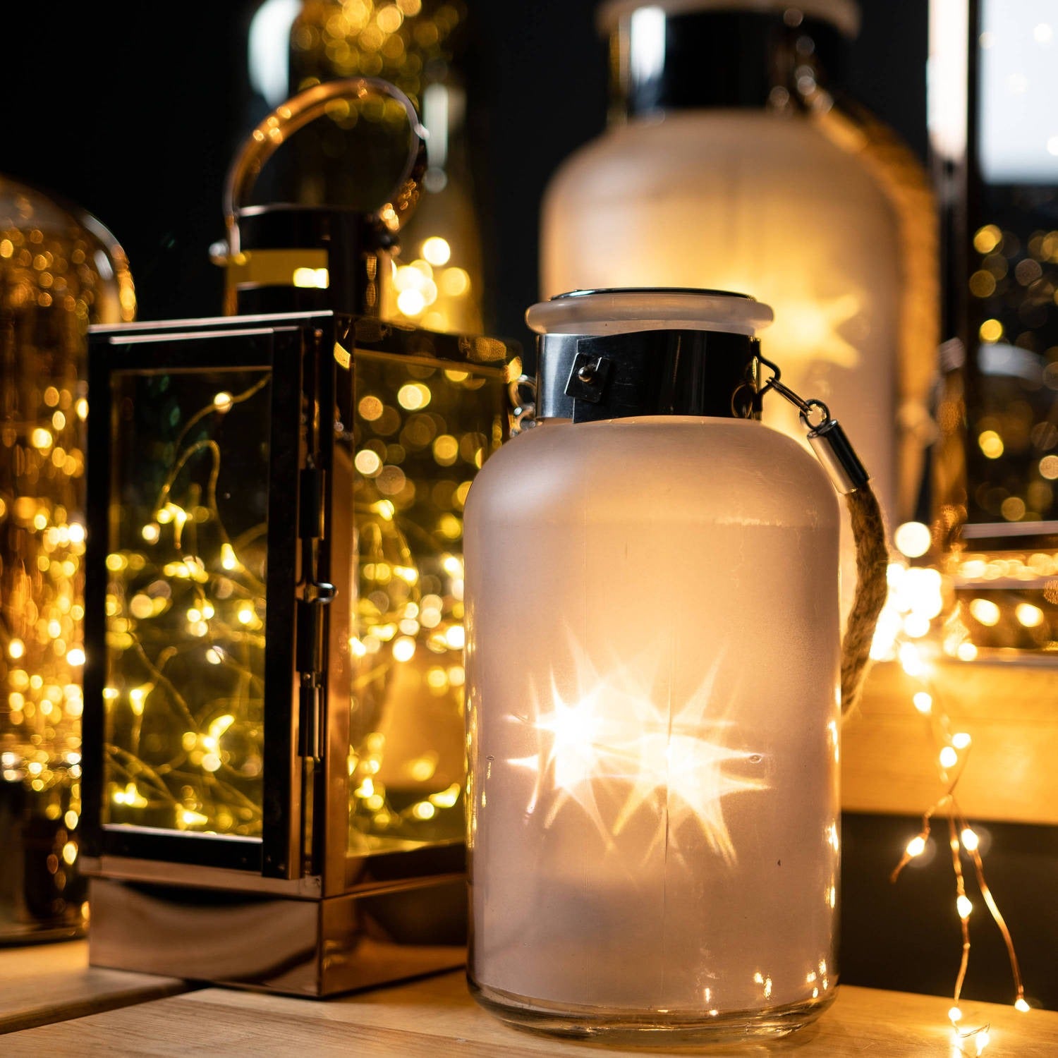  Large LED Rope Star Smoked Glass Lantern